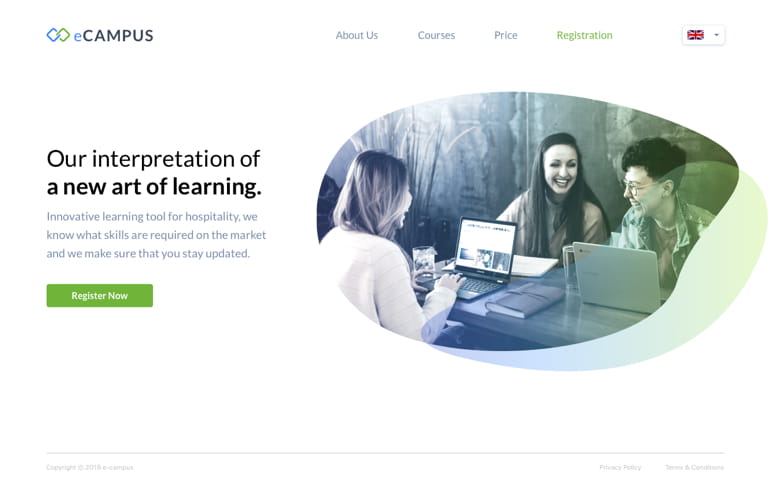 e-Campus landing page design screen