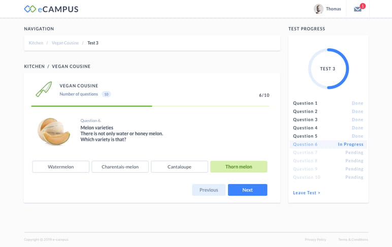 Mockup of the e-campus online test