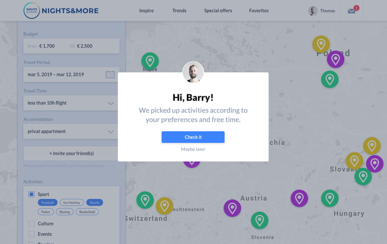 User profile of Nights&More in a form of Customer DNA with custom offers and propositions